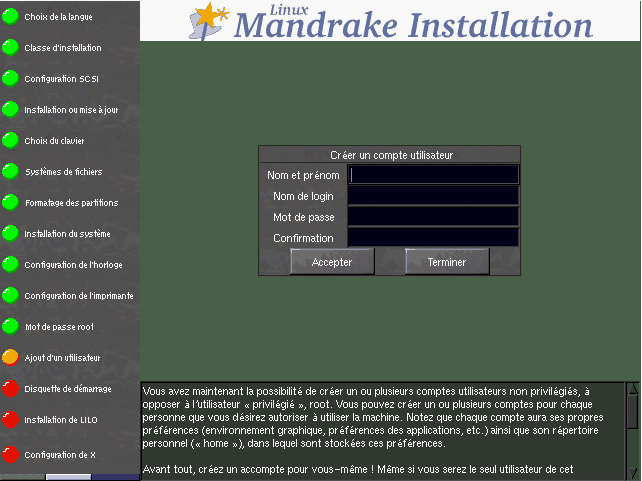 Cr&eacute;ation d'un utilisateur non privil&eacute;gi&eacute;